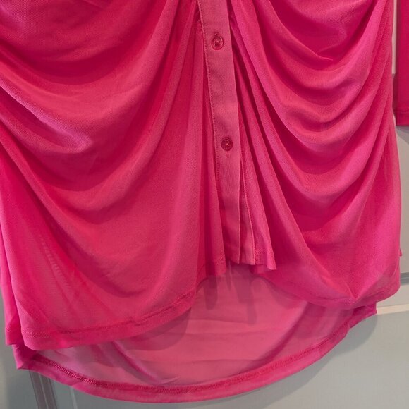 Good American Ruched Sheer Mini Shirt Dress Size 4XL Pink Long Sleeve Button NWT - Picture 11 of 16